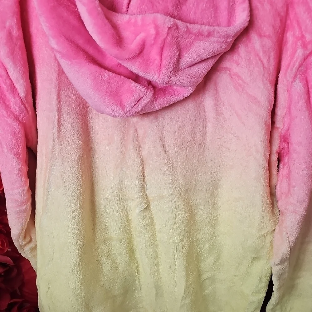 Justice Girls Pink and Yellow Cozy Hoodie Fleece Sweatshirt Size 12/14